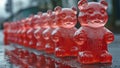 Glistening Red Gummy Bears in Reflective Array