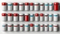 A row of red and white pill bottles Royalty Free Stock Photo