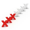 Row of Red and White X Marks in 3D Perspective on White Background cross red X Royalty Free Stock Photo