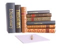 Row of reference books with paper and pencil Royalty Free Stock Photo
