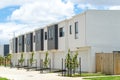 A row of residential townhomes or townhouses in Melbourne`s suburb, VIC Australia. Concept of real estate development