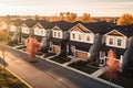 A row of residential townhomes or townhouses in suburb, Concept of real estate development, the housing market, and