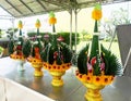 Banana Leaf for Rituals Decorated on Tray with Pedestal