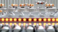 A row of robots are lined up in a factory Royalty Free Stock Photo