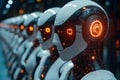 Many robots showing artificial intelligence growth and data analysis Royalty Free Stock Photo