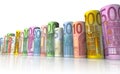 Row of rolled euro banknotes Royalty Free Stock Photo
