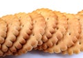 A row of round crackers on a white background Royalty Free Stock Photo