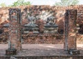 Row of ruin buddha statue in wat chai wattanaram, ayutthaya, thailand Royalty Free Stock Photo