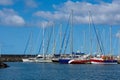 Row of sail boats at Saint Pierre harbor on RÃÂ©union Island Royalty Free Stock Photo