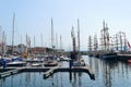 Row of sailboats docked at the dock, in Galicia, Spain Royalty Free Stock Photo