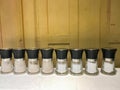 Row of salt glass jar