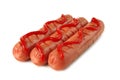 Row of sausages with ketchup Royalty Free Stock Photo