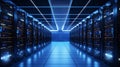Row of server rack cabinets in a modern data center with glowing lights Royalty Free Stock Photo