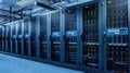 Data Center Server Racks Housing Network Infrastructure for Cloud Computing Royalty Free Stock Photo