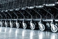 Row of Shopping Cart and Area Handling in Supermarket Store, Roller of Trolley in Department Shop. Business Consumer Services and Royalty Free Stock Photo