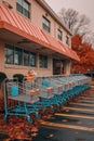 a row of shopping carts outside a supermarket entrance