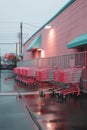 a row of shopping carts outside a supermarket entrance