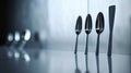 A row of silver spoons and forks lined up against a wall, AI Royalty Free Stock Photo