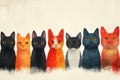 A Row Of Six Adorable Cats In Various Colors Royalty Free Stock Photo