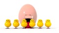 Six Featherless Easter Chicks with a Spaceship Egg in the Background Royalty Free Stock Photo