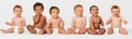 Row of six multi ethnic Babies smiling in studio Royalty Free Stock Photo