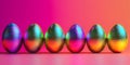 Row of Colorful Speckled Eggs on Gradient Backdrop with Teal Blue and Gold Lighting Royalty Free Stock Photo