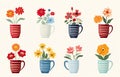 a row of small wooden pots that contain flowers Royalty Free Stock Photo