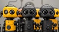 A row of small yellow and black robots standing next to each other, AI