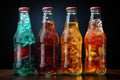 Row of soda bottles. Carbonated drinks