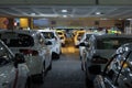 Row of Spanish cabs parked in the cab parking at Chamartin train station in Madrid