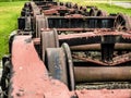 Row of Spare Train Chassis in Train Yard Royalty Free Stock Photo