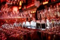 A row of sparkling wine glasses on the bar Royalty Free Stock Photo