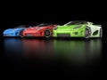 Row of sportscars in black showroom Royalty Free Stock Photo