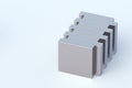 Row of square neodymium magnets on white background