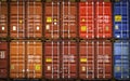 Row of Stacked Containers Cargo Shipping. Handling of Logistic Transportation Industry. Cargo Container. Shipping Logistics Royalty Free Stock Photo