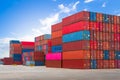 Row of Stacked Containers Cargo Shipping. Handling of Logistic Transportation Industry. Cargo Container ships Royalty Free Stock Photo