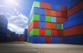 Row of Stacked Containers Cargo Shipping. Handling of Logistics Transportation Industry. Cargo Container, Import-Export, Logistics Royalty Free Stock Photo