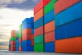 Row of Stacked Containers Cargo Shipping. Handling of Logistics Transportation Industry. Distribution. Shipping Logistics Royalty Free Stock Photo