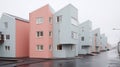 Minimalist Art Deco Architecture In Husavik With Soft Colored Installations