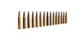 Row of standing M16 cartridges isolated