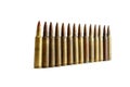 Row of standing M16 cartridges isolated Royalty Free Stock Photo