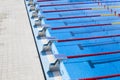 The row of starting blocks of a swimming pool Royalty Free Stock Photo