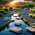 A row of stepping stones in the water at Royalty Free Stock Photo