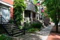 Row of Homes with American Flags at University Village Chicago Royalty Free Stock Photo