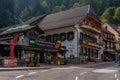 Row of storefronts and small buildings in Triberg im Schwarzwald, Germany. Royalty Free Stock Photo