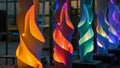 A row of stunning abstract light sculptures each powered by biodiesel and adding a vibrant and ecoconscious touch to an