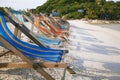 Row of sun beds in the beach of Nang Yuan Royalty Free Stock Photo