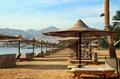 Row of sunshades on beach Royalty Free Stock Photo