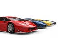 Row of super cars in various colors Royalty Free Stock Photo