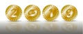 A row of symbolic sparkling gold coins with the numbers of the new year 2019 with shadaow and mirror reflection. Symbol of the Nos Royalty Free Stock Photo